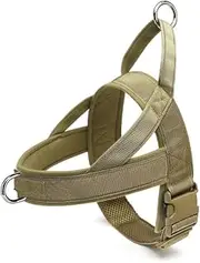 No Pull Dog Harness, Reflective Puppy Harness, Escape Proof/Quick Fit Adjustable Pet Harness with Soft Padded Handle, Front and Back Metal Ring, Easy for Training Walking (Khaki, Large)