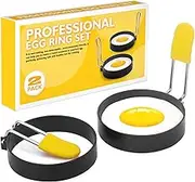Large Egg Rings Molds 3 Inch 2 Packs - Griddle Egg Rings Stainless Steel Egg Cooking Rings,Perfect for Frying Eggs and Omelette Sandwiches