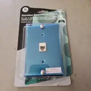 VZ7047 Blue Stainless Wall Mount RJ-11 Telephone Jack Mountable Interface 4.5x3"