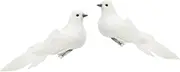 FBIRDY 2pcs Doves Decorative White Feathered Artificial Birds Decorative White Doves Artificial Birds Bird Ornaments for Wedding Wreaths Craft Christmas Tree Decorations