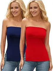 [DYLH] Cotton Tube Tops for Women Side Split Strapless Top Sexy Double Layer Bandeau Top 2 Packs