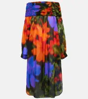 [Dries Van Noten] Dries Van Noten Smocked cotton midi dress AU 10 multicoloured