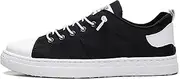 Mens Classic Casual Canvas & PU Sneakers Breathable Ice Silk Leather Trainers Canvas Lace Up Pumps Plimsolls Fashion Skater Shoes,Black,43EU