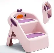 TOMVAES Toddler Kids Step Stool for Kitchen Bathroom Sink, Child Kid 2 Step Stool Toilet Potty Training Kitchen Helper, Foldable Save Space Easy to Move Slip-Resistant (Pink)