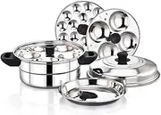 Diamond Stainless Steel Multi-Steaming Induction Base with 2 Idli Plates (9 Idlies), 1 Mini Idli Plate (18 Idlies), 1 Steamer Plate
