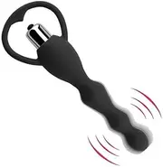 Vibrating Anal Beads Butt Plug, Graduated Design Silicone Anal Vibrator Waterproof G-spot Anal Sex Toy for Men, Women and Couples (BLACK)