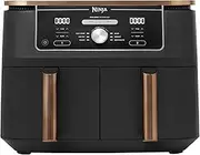 Ninja Foodi MAX Dual Zone Air Fryer, Amazon Exclusive, Tongs, 2 Drawers, 9.5L, 6-in-1, Use No Oil, Air Fry, Max Crisp, Roast, Bake, 8 Portions, Nonstick Dishwasher Safe Baskets, Copper/Black AF400UKCP