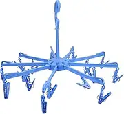 Compact PP Folding Airer for Travel – 18 Pegs Ideal for Drying Socks, Underwear & Delicates, H25.5 x Ø46cm (Open), H25.5 x Ø9.5cm (Folded), Blue
