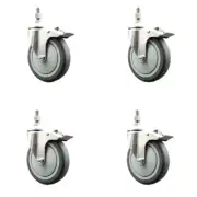 5 Inch 316SS Thermoplastic Rubber Swivel 3/8 Inch Stem Caster Set Lock Brake SCC