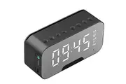 Alarm Clock for Bedroom Mirror LED Display Clock with Bluetooth Speaker-Black