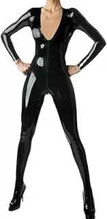 [DAIJES] Latex Catsuit with Feet Socks Front to Back Crotch Zipper V Collar Rubber Bodysuit Overall Zentai Body Suit