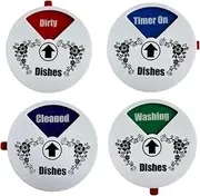 Dishwasher Magnet Sign Dirty, Clean, Timer ON, Washing - 4 Indicators. Round 13 cms (4”) Acrylic Sign Sticker for Metal & Integrated (Kitchen Cupboard Doors) for Home Office Business