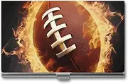[LKHDS] Slim Aluminum Alloy Business Card Holder Flaming American Football Pocket Business Card Case Portable Business Card Wallet Business Card Holders Handheld Card Box for Women Men, style, One size