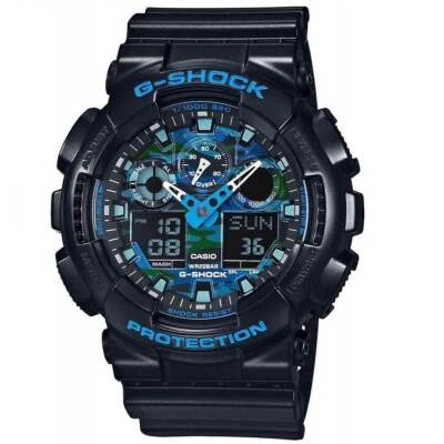 Casio G-SHOCK GA-100CB-1A Black and Blue with Black Rubber Strap Men’s Watch
