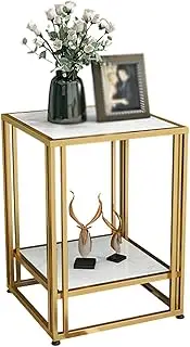 Exquisite Hotel Sofa Table, Square Marble Coffee Table Home Living Room Bedroom Bedside Table Double Layer Magazine Storage Table(Size:35 * 35 * 56CM,Color:B)