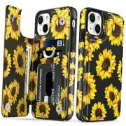 for iPhone 13 Case,Flip Folio iPhone 13 6.1" -Two Cameras Blooming Sunflowers