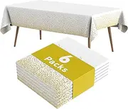 Fantastshop Plastic Tablecloths Disposable - 6 Packs 54 x 108 inch. White and Gold Rectangle Table Cloths - Gold Dot Waterproof Table Cover for Birthday, Wedding Decoration, BBQ, Parties.
