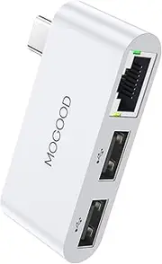 MOGOOD USB C to Ethernet Adapter Type-C Gigabit Ethernet Adapter 1Gbps 3-in-1 USB to RJ45 LAN Wired Network for MacBook Pro/Air, iPhone 15 Pro/Max, Dell XPS, Galaxy S8-S23, etc