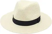 [XJKLBYQ] Wide Brim Panama Hat,Beach Hat,Straw Hat,Panama Roll up Hat,One Size Foldable Men Fedora Hats for Sun Protection