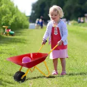 CostwayKids Metal Wheelbarrow with Non-Slip Handle for Toddlers Red