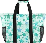 [sanluoli] Tote Bags For Women Foldable Beach Tote Waterproof Canvas Laundry Totes, Mint Green and Blue Stars, 1 size
