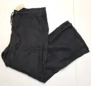 $165 New PURE AMICI 100% Linen Drawstring Pant Women XL X-LARGE Black Fringe USA