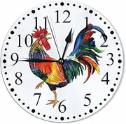 KEEPSUPER Clock Art Rooster Wall Clock 10 Inch Battery Operated Clock Silent Non-Ticking Modern Clocks Decorative for Home Kitchen Living Room Bathroom Office