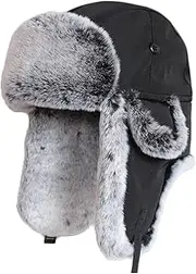 [Superfit] SPYXGS Men Bomber Hats Trooper Trapper Hat Faux Fleece Lining Breathable Thermal Aviator Cap