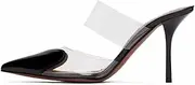 [keleimusi] Clear Heart Heeled Mules Transparent PVC Pointed Toe Mule Pumps Backless Slip On Clear Heeled Sandals Party Prom Dress High Heel Mules