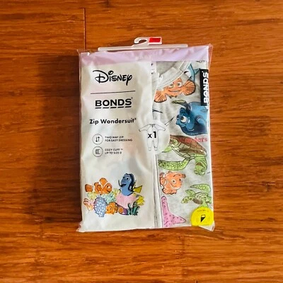 Bonds Disney Finding Nemo Marlin Dory & Friends Grey Zip Wondersuit BNIP Size 1