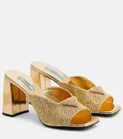 [Prada] Prada Crystal-embellished mules AU 6 gold