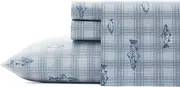 [Eddie Bauer] Queen Sheets, Cotton Percale Bedding Set, Crisp & Cool Home Decor (Methow Plaid Blue, Queen)