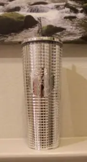 NEW Starbucks 2023 Disco Mirror Silver Grid Tumbler Venti 24 oz Nice Gift