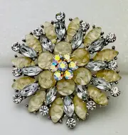 “Vintage Look Juliana Style” Silver Tone 18 Lucite 31 Aurora Crystal Pin Pendant