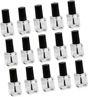 Mikinona 15pcs Circular Glass Nail Polish Bottles Brush Flat Sides for Labeling Diy Packaging Volume Visibility