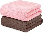[YURIRIA] Bathroom Towels 2 Pack Ultra Soft Water Absorbent Towel Set for Quick Drying Microfiber Towels in Bathrooms, Beach, Swimming Pool, Gym, and Spa Centers (Dark Coffee+Pink)