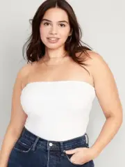 Old Navy Strapless Tube Top Shelf Bra Cropped White Size XXL Tall NEW