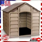Small Medium Dog Kennel Shelter Outdoor Plastic Pet House Brown