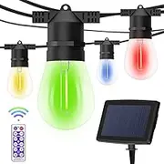 Solar Fairy Lights Outdoor Decorative Colored Edison Bulb S14 48FT String Lights Shatterproof USB Rechargeable Solar Powered Waterproof for Garden Patio Decor(Multi-Colored)