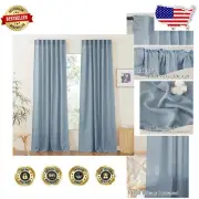 Privacy-Focused Light Filtering Curtains 95” Long - Dusty Blue Set of 2