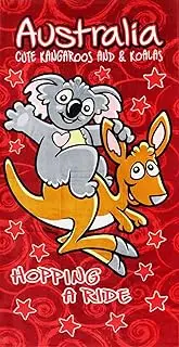 100% Cotton Australian Souvenir Aussie Kangaroos Flag Soft Beach Bath Towel Gift, Australia Kangaroos & Koalas