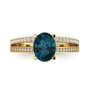 3.12 Oval split shank London Topaz Promise Bridal Wedding Ring 14k Yellow Gold