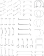 [Anicina] Clear Piercing Retainers for Surgery Bioflex Flat Push & Ball Top Lip Rings Labret Cartilage Tragus Earring Retainer Clear Nose Belly Septum Eyebrow Rings Retainer