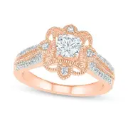 0.63 CT. T.W. Natural Diamond Flower Frame Antique Vintage-Style Engagement Ring in Solid 10K Rose Gold