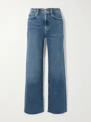 [AGOLDE] AGOLDE - Harper Cropped Frayed Mid-rise Straight-leg Jeans - Dark denim - 23 23 Blue