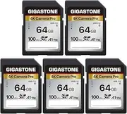 [Gigastone] 64GB 5-Pack SD Card V30 SDXC Memory Card High Speed 4K Ultra HD UHD Video Compatible with Canon Nikon Sony Pentax Kodak Olympus Panasonic Digital Camera, with 5 Mini Cases