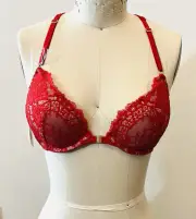 Wolford Belle Fleur Push-Up Red Demi Cup Lace Back Bra. Size 34B MSRP $240!!!