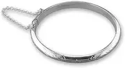 Designer Inspirations Boutique Diamond Cut Engraved/Etched Pattern Hinged Bangle Bracelet With Safety Chain for Baby/Child/Children/Women - 925 Sterling Silver - Baby/Childrens/Womens Jewellery