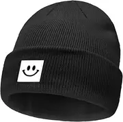 [Fiohiros] Baby Beanie for Kids, Soft Knit Winter Hat, Smiley Face Design Stretchy Toddler Hat