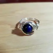 Blue Lapis Silver Wrap Ring Size 7